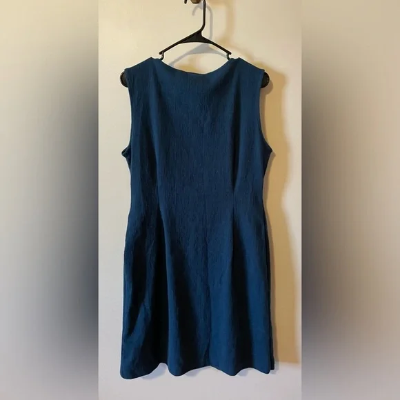 Cynthia Rowley Faux Wrap Sleeveless V-Neck Buckle Navy Blue Dress Size Large EUC - Picture 5 of 12
